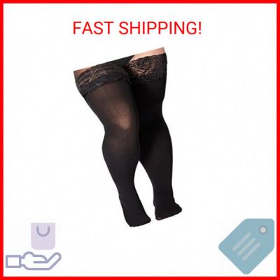 Moon Wood Plus Size Thigh High Stockings Womens 55D Semi Sheer Silicone Lace Top